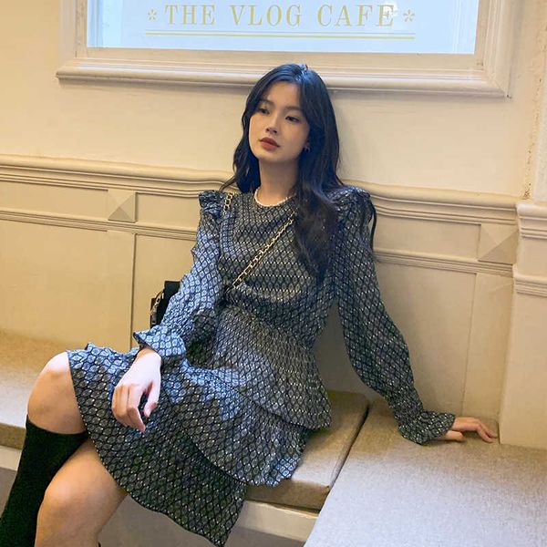 

[feno] french chiffon drs in early autumn 2021 sen department sweet close waist thin short skirt women 783, Black;gray