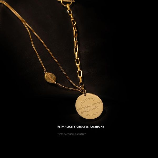 

chains light luxury double-layer t-buckle round brand necklace women's advanced temperament clavicle chain can be worn twice, Silver