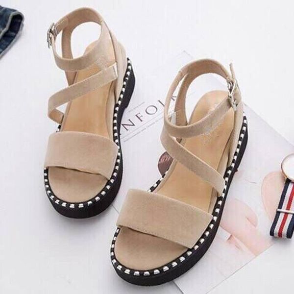 

sandals thick-soled women's summer style buckle flat-bottomed platform roman wedge, Black