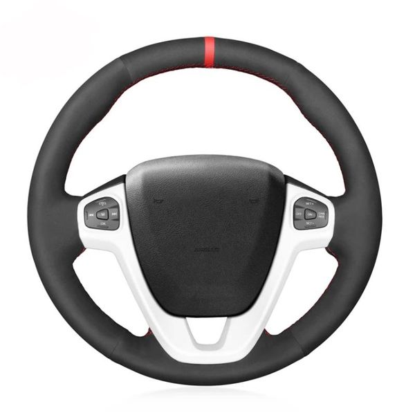 

steering wheel covers hand-stitched black suede red marker soft car cover for fiesta 2011 2012 2013 2014 2021