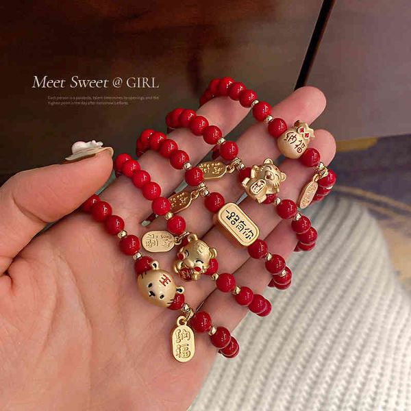 

2022 chinese new year tiger benmingnian fortune luck bracelet handmade craft gift bracelet creativity fashion jewelry, Golden;silver