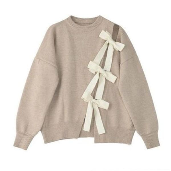

women's sweaters autumn warm oversize elegant fashion knitwear jumpers sweet bow women irregular loose casual retro knitted pullovers, White;black