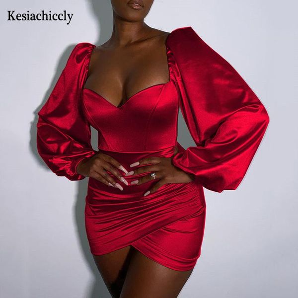 

kesiachiccly short party dress puff sleeve pleated sheath mini ladies v neck nightclub wear long slim women casual dresses, Black;gray