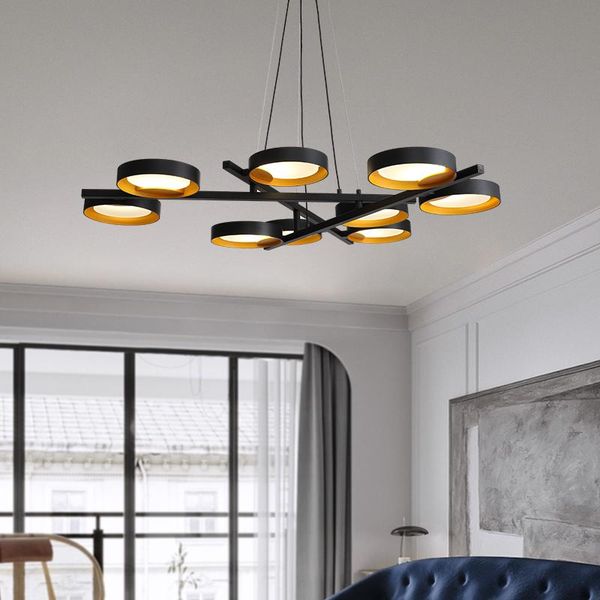

chandeliers black white yellow led foyer restaurant bar light fixtures cord adjustable round acrylic home decoration lamp