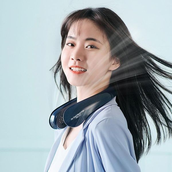 

electric fans mini neck fan portable neckband 4000mah usb rechargeable hanging bladeless 4 motors for office outdoor air cooler