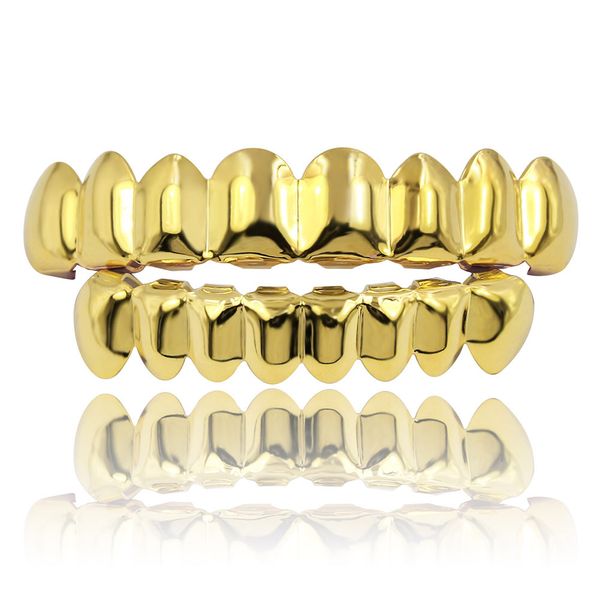 

18k gold plated gold finish 8 teeth and 8 bottom tooth hip hop mouth grills set, Black