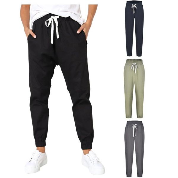 

women's pants & capris fashion wide leg long casual elastic waist loose trousers streetwear cropped workout sweatpants spodnie, Black;white