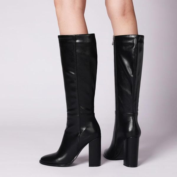 

boots women knee high autumn winter shoes heel tall sewing thick ladies zipper black red big siz