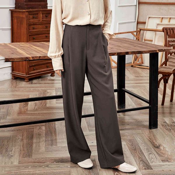 

pants brown suit long pants woman 2021 high waisted wide leg with button zipper pockets ladies casual loose office lady trousers qdjf, Black;white