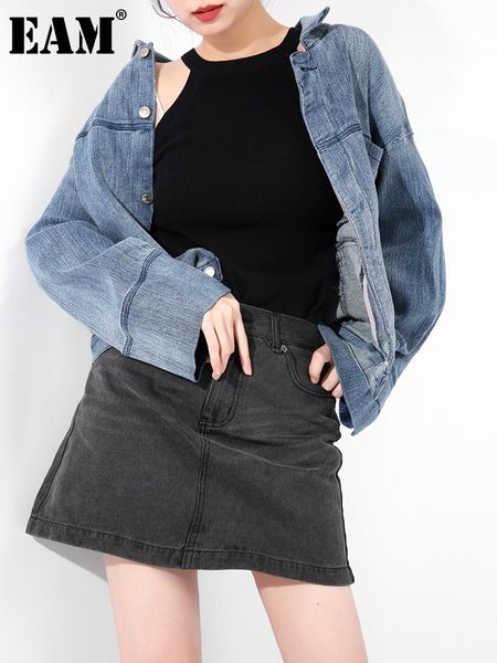

women's jackets [eam] loose fit light blue short big size jacket lapel long sleeve women coat fashion tide spring autumn 2021 1y79705, Black;brown