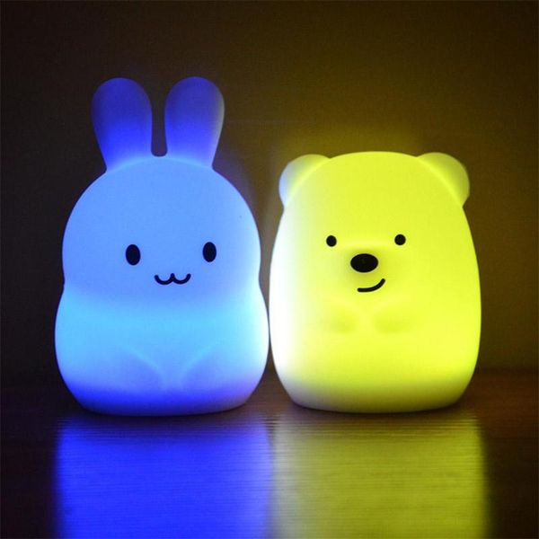 

night lights 7 colors bear led usb animal light silicone soft cartoon children baby nursery lamp