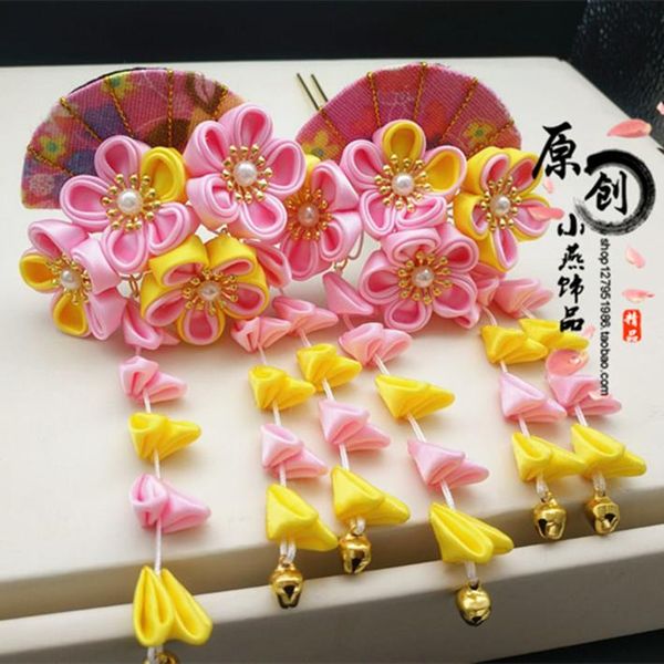 

party masks soft girl ancient costume kimono cosplay sakura fan tassel headdress accessories hairpin tsumami zaiku yukata barrettes kanzashi