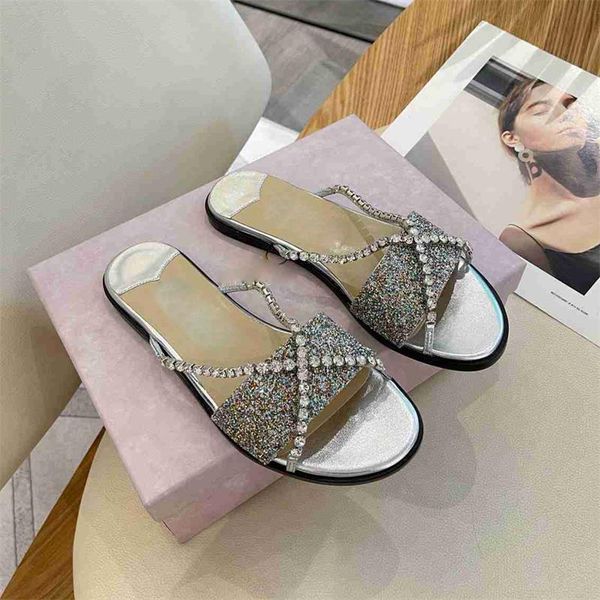 

slippers 2021 summer women flat with rhinestone chain bling outside slides party shoes zapatillas mujer, Black