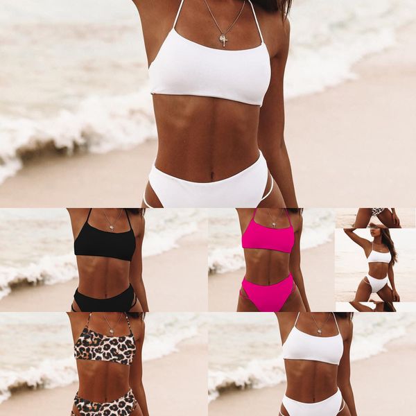 

volume shenghaixuan women's split swimsuit solid walking color bandage bikini2021, White;black