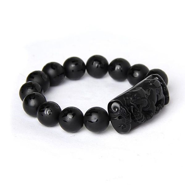 Venda por atacado scrab preto natural obsidian pulseira de pedra seis palavras buddha beads Pixiu pulseiras para homens mulheres moda abençoar jóias frisadas, str