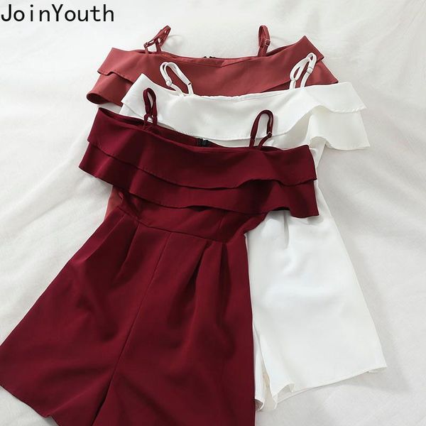 

women's jumpsuits & rompers joinyouth 2021 fashion women summer playsuits off shoulder jumpsuit sling ruffles pants short 59268, Black;white