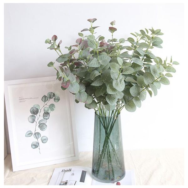

decorative flowers & wreaths 1pc/2pc artificial plants leaves branch retro green silk eucalyptus leaf for home decor wedding flower garden d