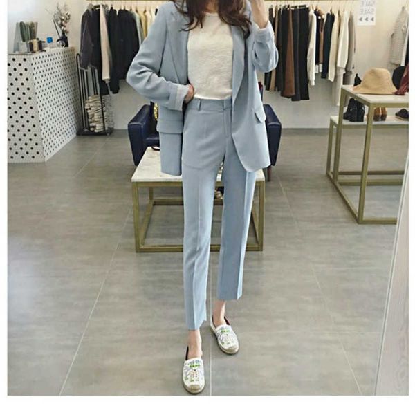

autumn women's blazer fashion professional black suit slim jacket trousers two-piece 210527, White