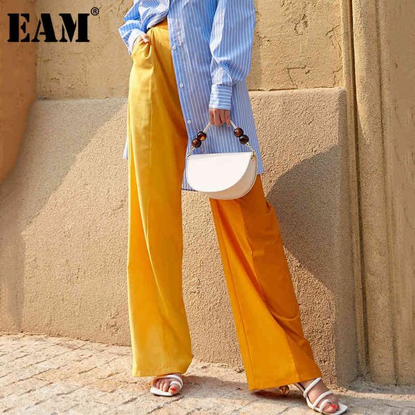 

[eam] high waist yellow contrast color long wide leg trousers loose fit pants women fashion spring autumn 1dd8067 210512, Black;white