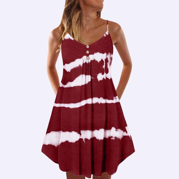 

casual dresses 2021 female summer print sleeveless spaghetti strap double breasted plain shift dress sundress drop, Black;gray
