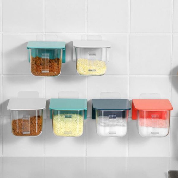 

storage bottles & jars wall-mounted seasoning box with spoon moisture-proof and dust-proof kitchen sealed lid can spice tools convenient