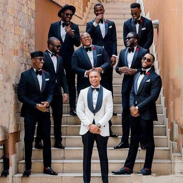 

men's suits & blazers 2021 one button slim fit groom tuxedo jacket+pants mens tuxedos with black lapel men custom made groomsmen1, White;black