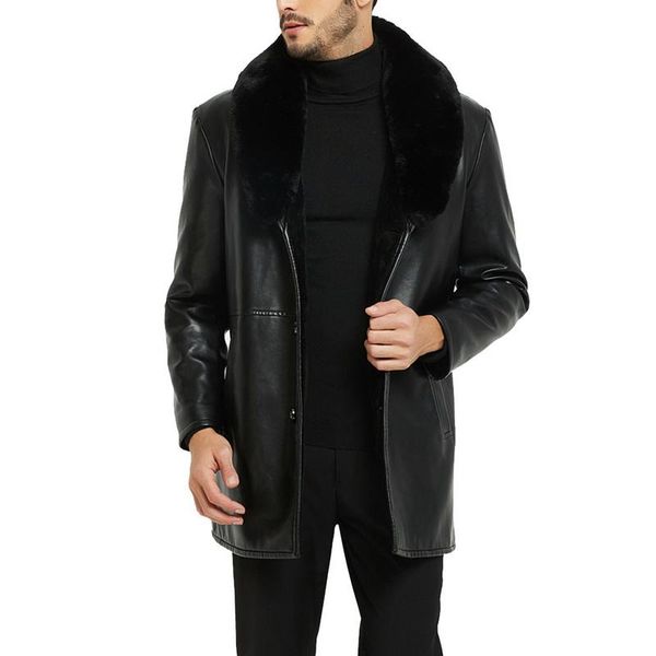 

men's fur & faux winter motorcycle male leather jackets men windbreaker pu outwear warm baseball size 5xl nice, Black