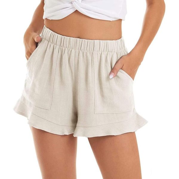 

women's shorts fashion design casual solid summer comfy beach ruffle hem with 2 pockets mid waist loose, White;black