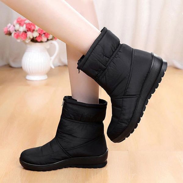 

boots women winter female snow waterproof knitted plush shoes fur mid-calf ladies footwear bootie, Black