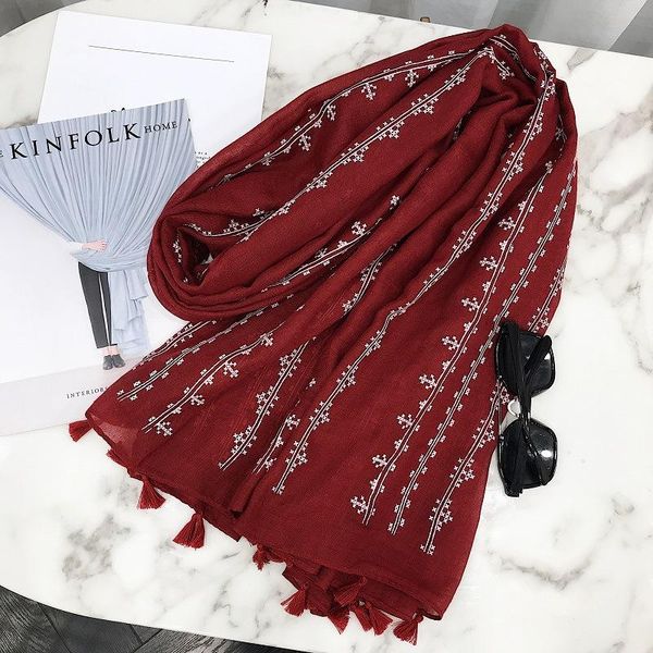 

scarves 2021 rural wind small fresh cotton and linen scarf ethnic color pattern matching sunscreen warm shawl long women, Blue;gray