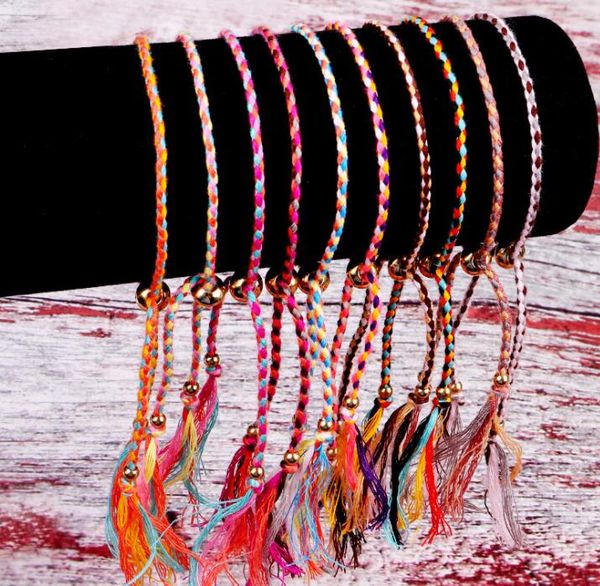 

charm bracelet hand woven cotton rope copper bead tassel adjustable size bracelet fashion jewelry 28 color gc447, Golden;silver