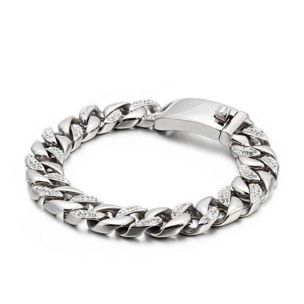 

charm bracelets haolynjoy 12mm men's bracelet zircon stainless steel rock jewelry, Golden;silver