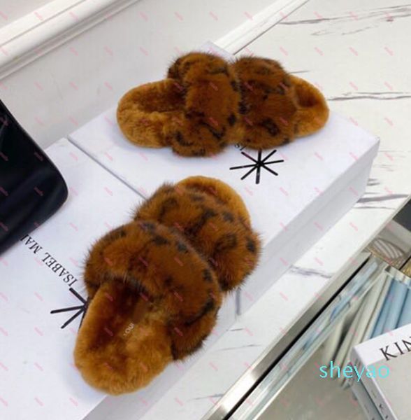 

luxury ladies slippers classic autumn/winter brown warm flat sandals hair slipper designer fashion shoes fast delivery1107, Black