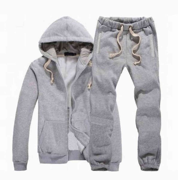 

new men tracksuit winter hood jacket+pants sweatshirts 2 piece set hoodies sporting suit sports coat sportswear, Gray