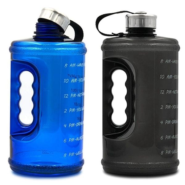

water bottle 2x motivational large with time marker, bpa-leak-proof jug for fitness,gym blue & balck