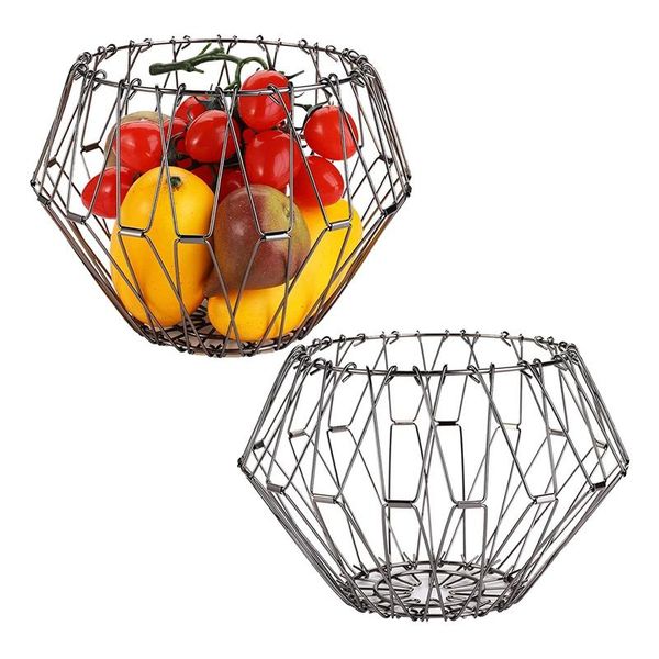 

storage baskets 2 pack flexible wire fruit basket,transforming,kitchen counterbowl for bread or decorative items,black