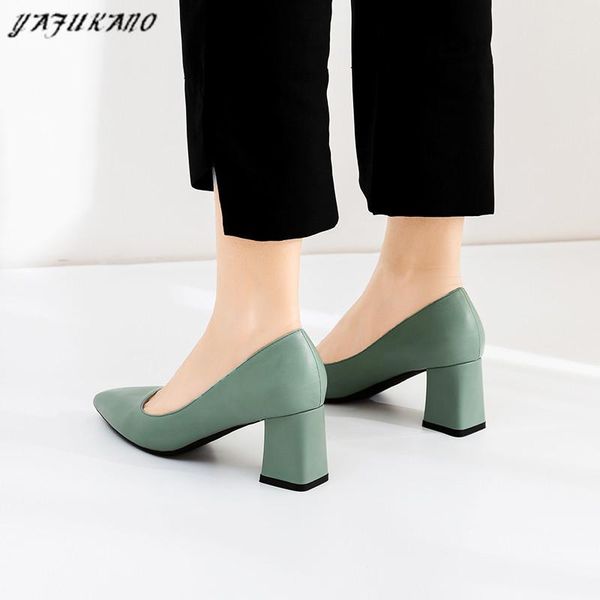

dress shoes genuine leather pointed toe women pumps banquet wedding shoestemperament elegant single slip on high heels green nude, Black