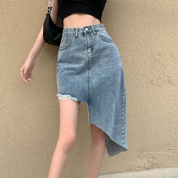 

skirts summer style a-line mini-skirt asymmetric women's clothing blue denim short hipster fashion brand korean clothes, Black