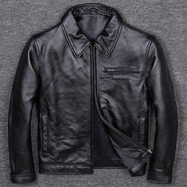 

men's leather & faux genuine fur collar male men jacket 2021, Black