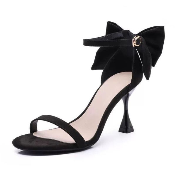 

sandals 2021 summer fashion word buckle bow high heel open toe ladies temperament all-match heels, Black
