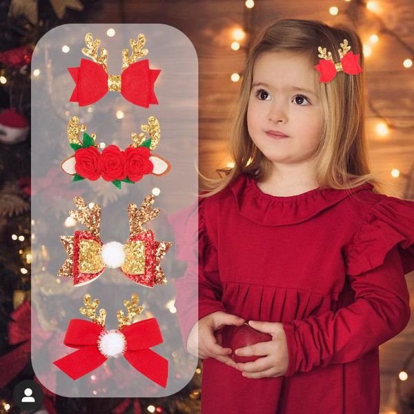 

natal cartoon christmas girl hair clips sequins barrettes ornament headband children hairpins headwear accessories, Slivery;white