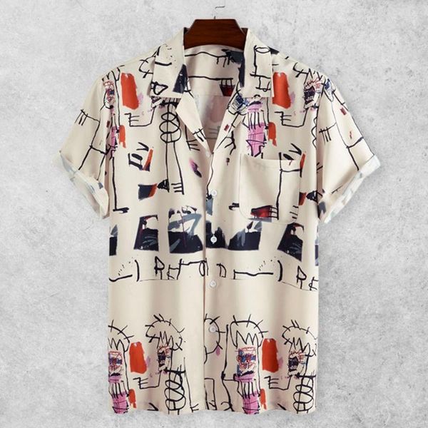 

men's casual shirts fashion shirt men graffiti printing short sleeve lapel breathable chic blouse slim hawaiian streerwear, White;black