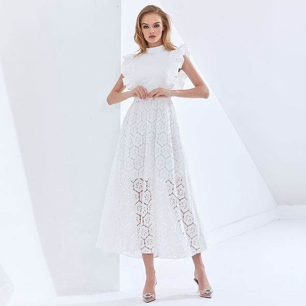 

dresses white hollow out women stand collar short sleeve high waist elegant es female 2021 autumn clothing, Black;gray