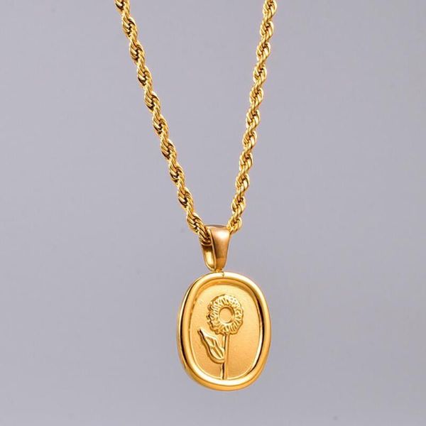 

stainless steel gold sunflower women pendant necklace jewelry minimalism coin flower rope chain link gift for him chains, Silver