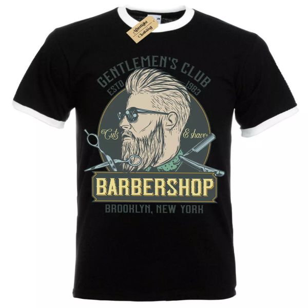 

clÃ¡sico peluquerÃ­a camiseta barba hombre ringer, White;black