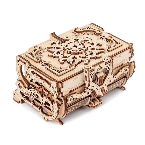 3D Assemblato Creativo Puzzle fai-da-te Trasmissione meccanica in legno Contenitore di gioielli antichi Modello Giocattolo Regalo per bambini adulti Goccia 210811