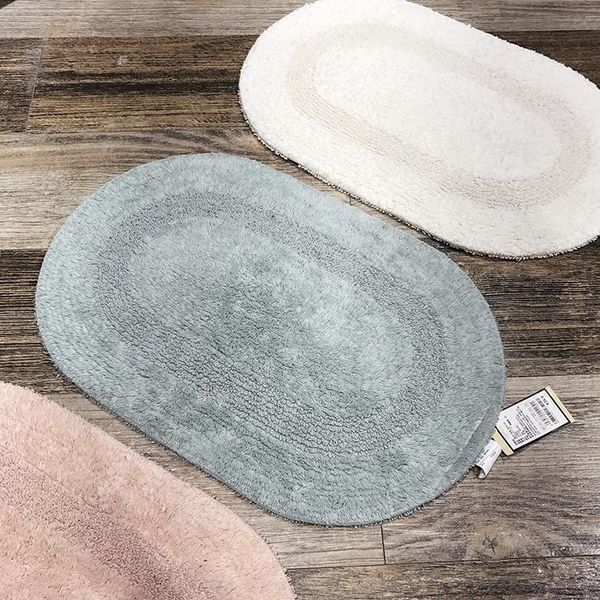 

bath mats oval white mat bathroom bedroom non-slip horizontal stripes rug toilet