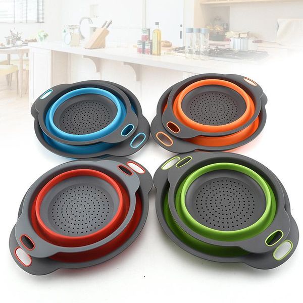 

storage baskets collapsible colander kitchen drainer basket foldable silicone vegetable washing strainer with handle too