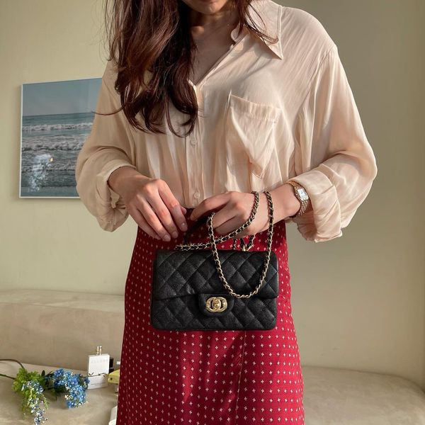 

2021 xiaoxiangfeng woc cf chain bag classic rhombic caviar messenger one shoulder portable leather women's