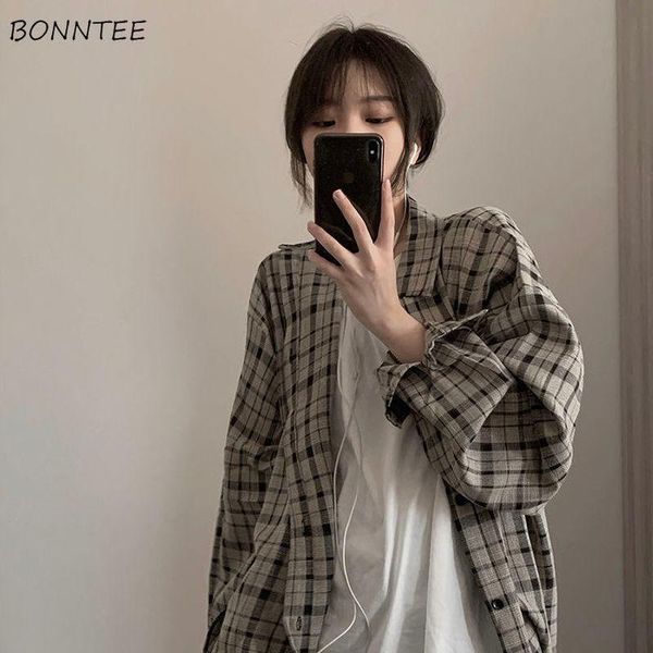 

jackets women retro plaid ins chic all-match basic teens outwear clothing fall harajuku couples coats single breasted women's, Black;brown